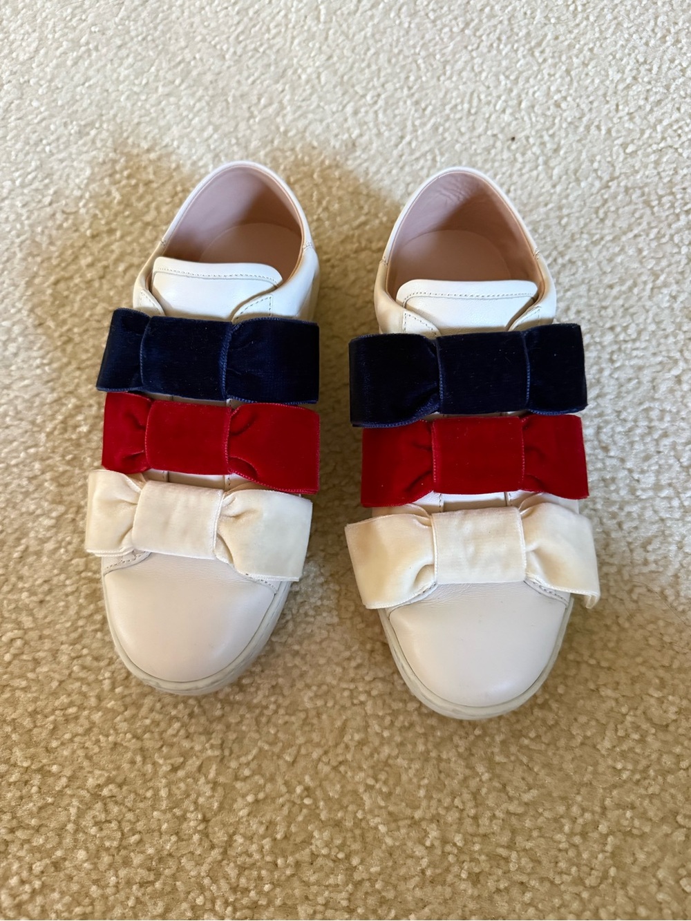 Gucci Ace Slip-On Sneakers with Navy, Red & Cream Velvet Bows size 37